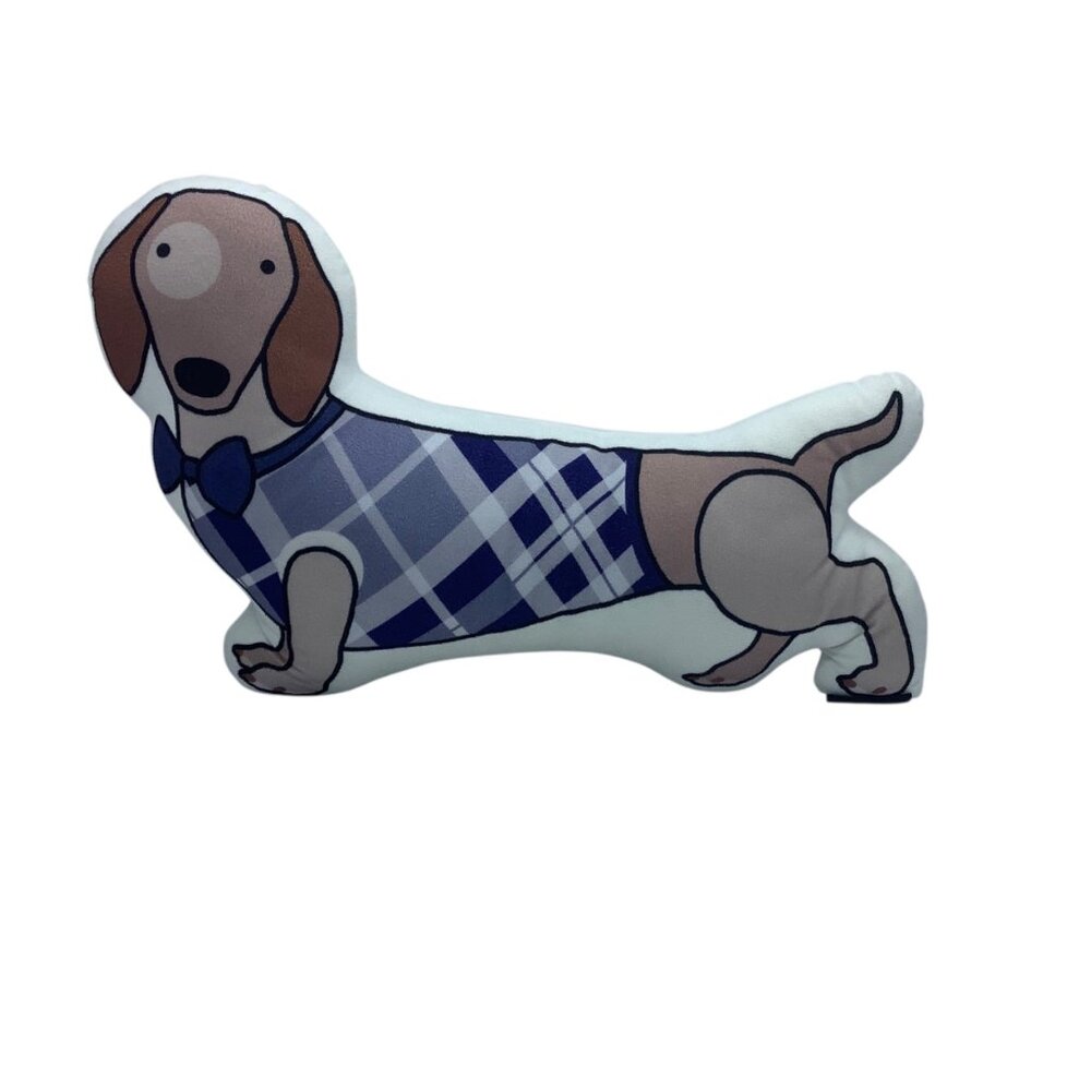 Envogue‎ Weiner Dog Dachshund Throw Pillow Plaid Double Sided 18"